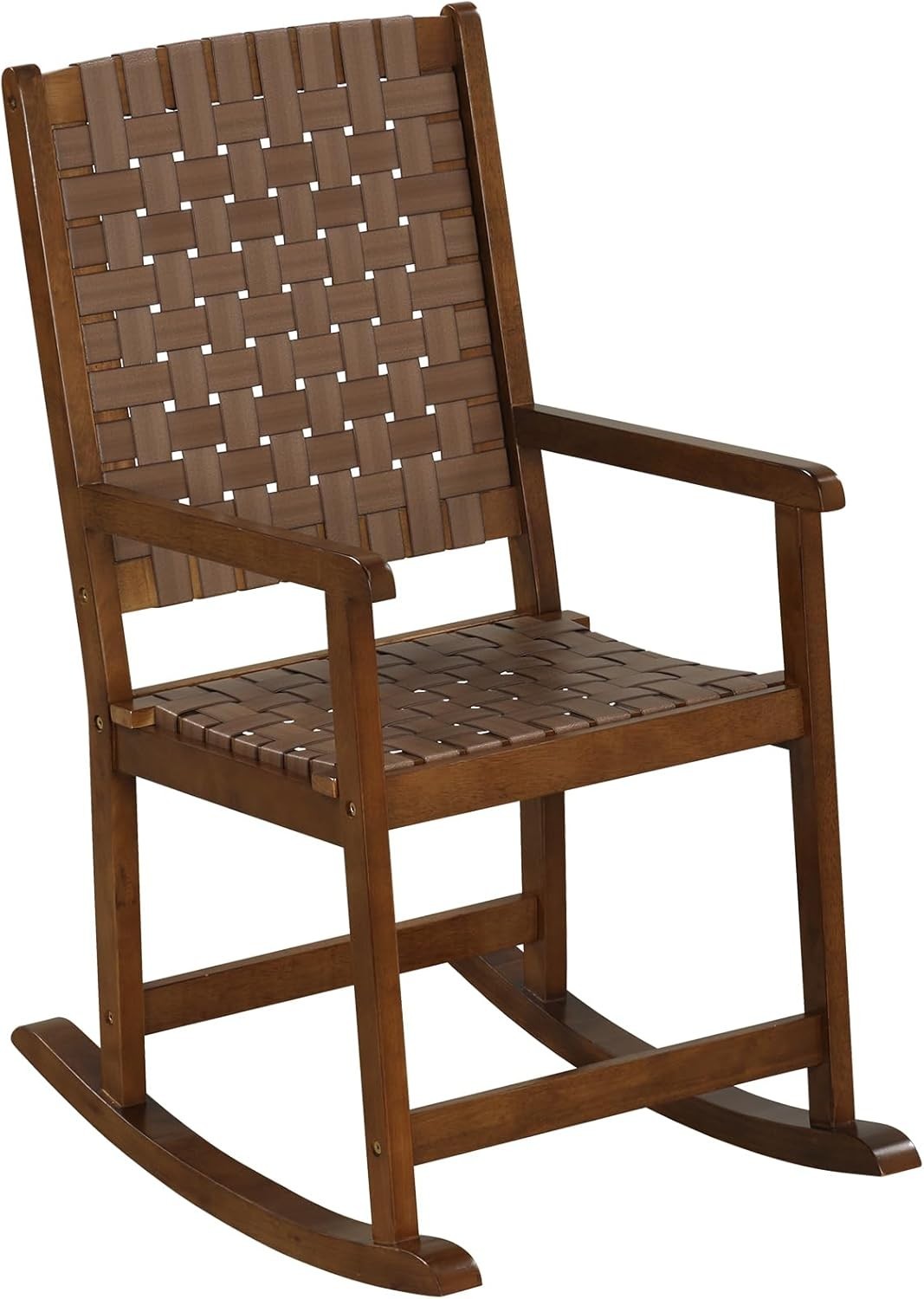 Outdoor Rocking Chair with PU Leather Seat & Woven Back – Patio & Balcony