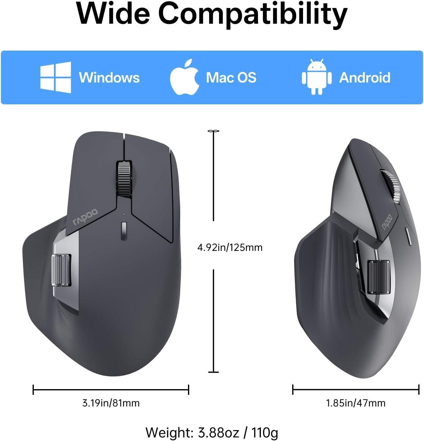 Pro Wireless Ergonomic Mouse 12000 DPI 11 Buttons Multi-Device