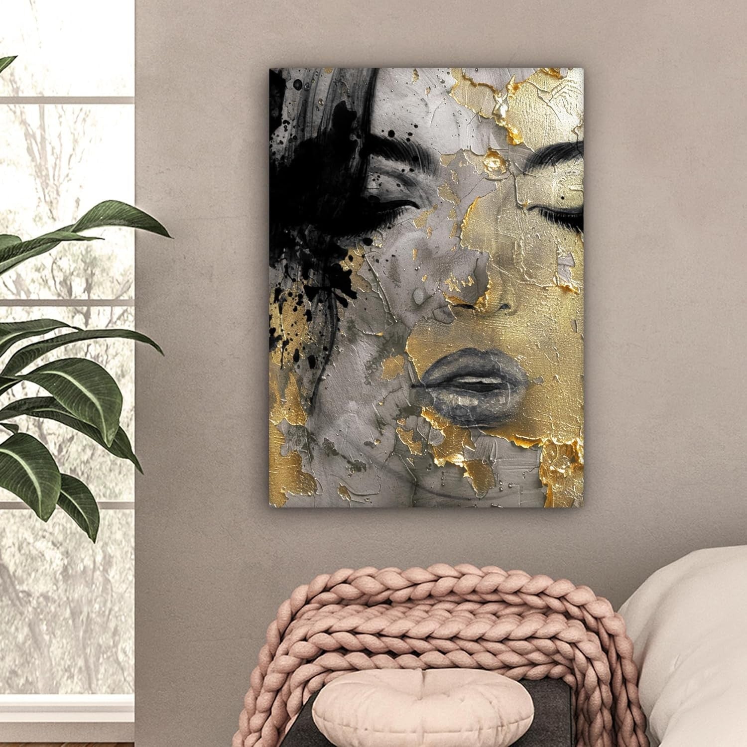 Abstract Woman Canvas Wall Art 50x70cm Gold Black Luxury Print