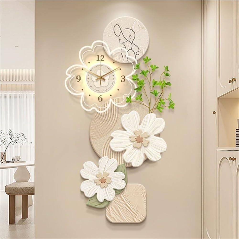 Floral LED Wall Clock 80cm Modern Acrylic Art Decor Silent Bedroom Living Room
