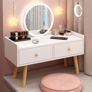 Warm White Vanity Desk Makeup Dressing Table Mirror Set 2 Drawers Bedroom Decor