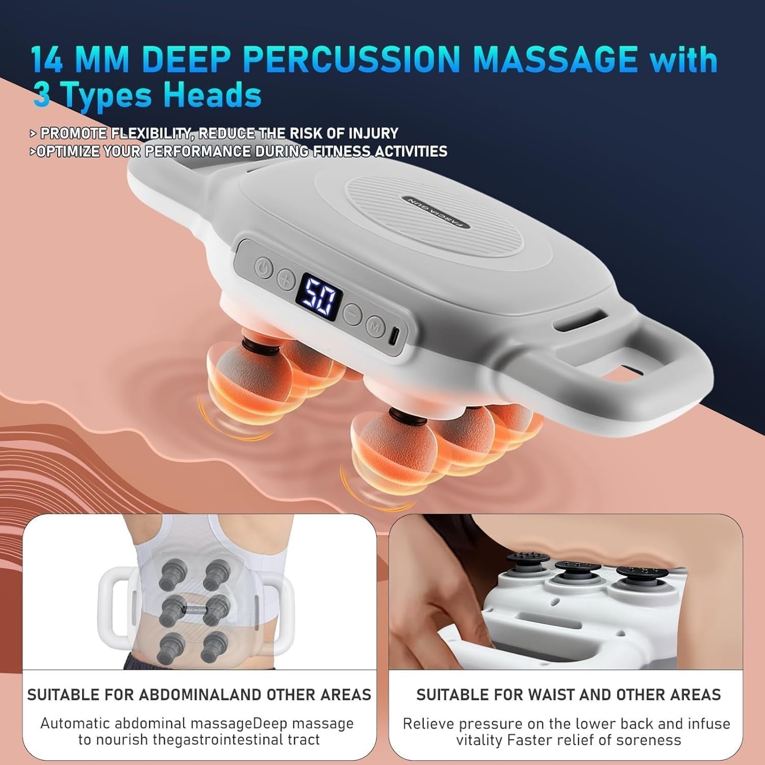 6 Head Deep Tissue Massage Gun Percussion Massager 50 Speeds Full Body Relief