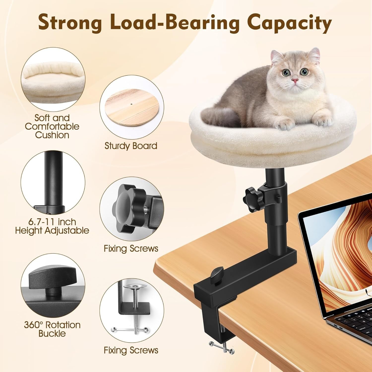 Adjustable Desk Cat Bed Rotating Cat Hammock Clamp On Pet Perch