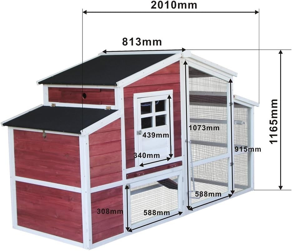 XXL Chicken Coop with Run Raised Spruce Wood 201x81x116cm