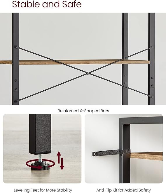 6 Tier Industrial Bookshelf Tall Shelving Unit Storage Rack 30×80×186cm Modern