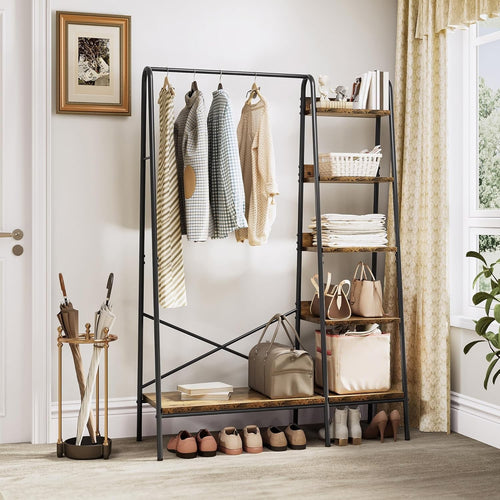 Industrial Coat Rack with Shoe Storage & 5 Shelves – Sturdy Hall Tree 160cm