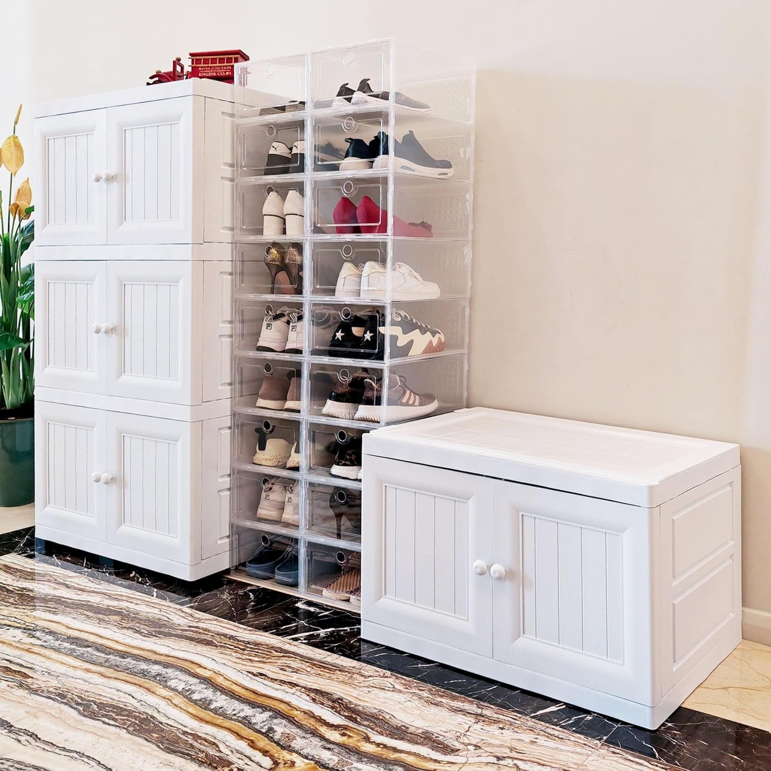 3 Tier White Plastic Storage Cabinet Cupboard Shelving Unit for Home