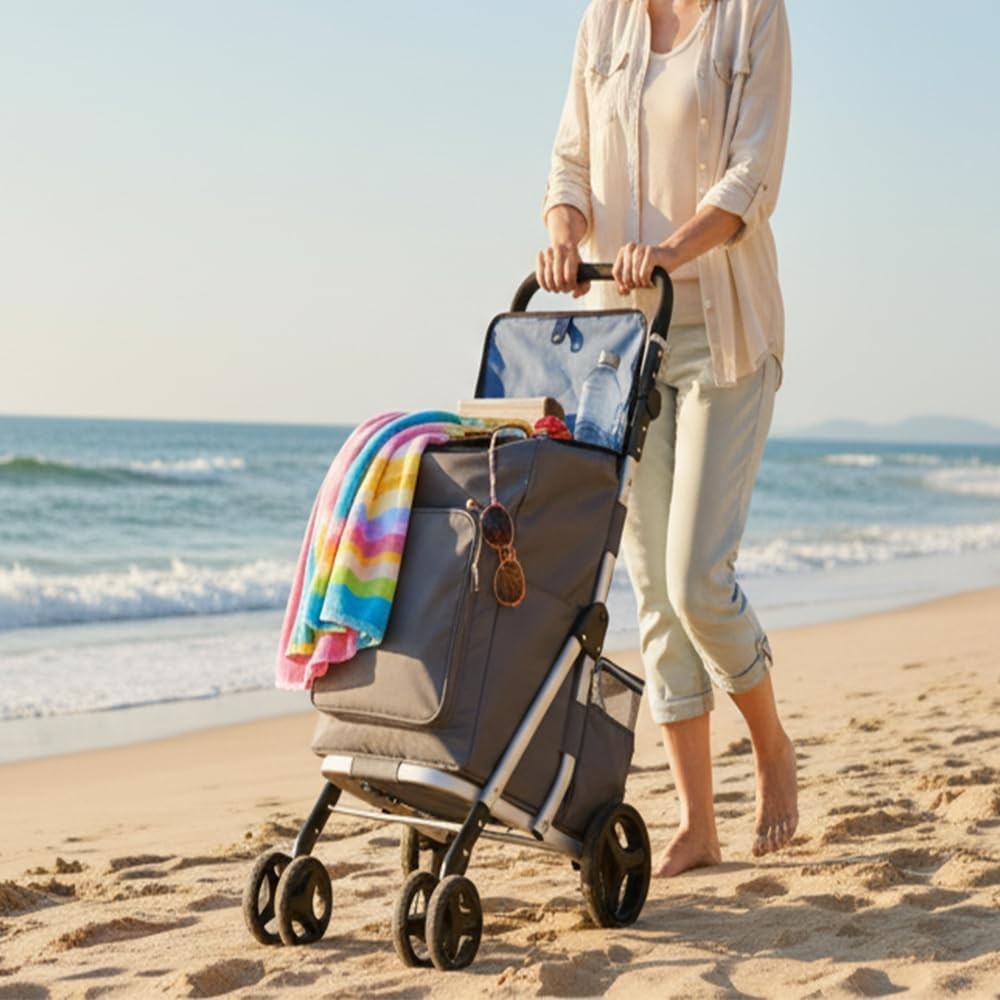 6 Wheel Shopping Trolley 74L Folding Grocery Cart Cooler Bag Adjustable