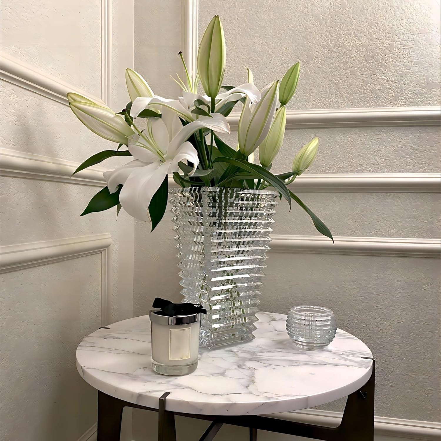 Clear Crystal Glass Vase XL Square Modern Flower Display Table Home Decor