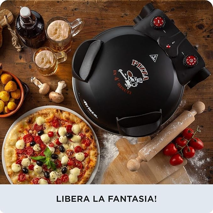 1200W Electric Pizza Oven 400°C 5 Heat Levels Non-Stick Stone Black