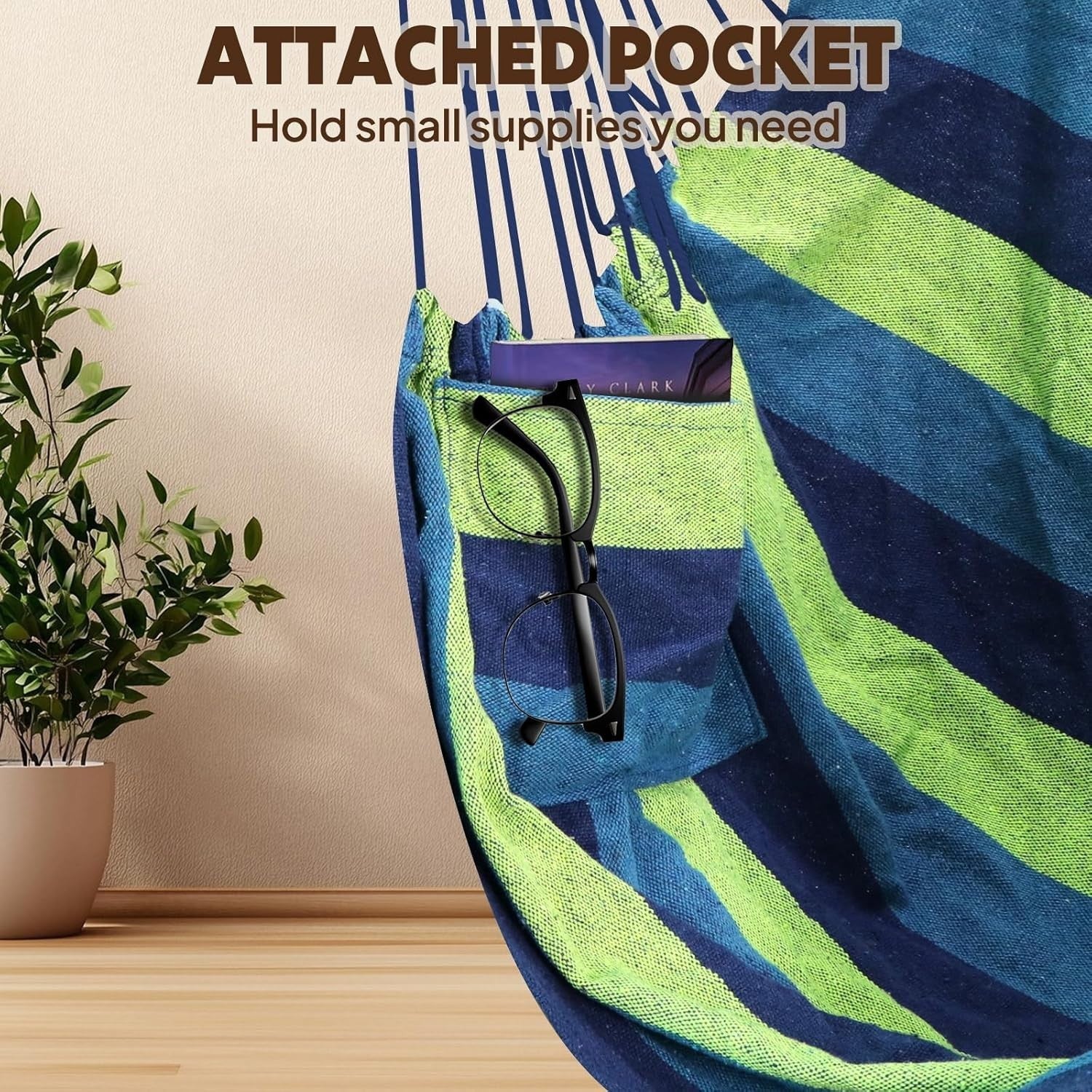 Hammock Chair Swing – Portable Cotton Seat, Collapsible Metal Bar Indoor/Outdoor