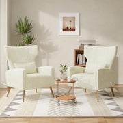 2x Beige Velvet Recliner Armchairs with Cushions & Gold Legs Lounge Set
