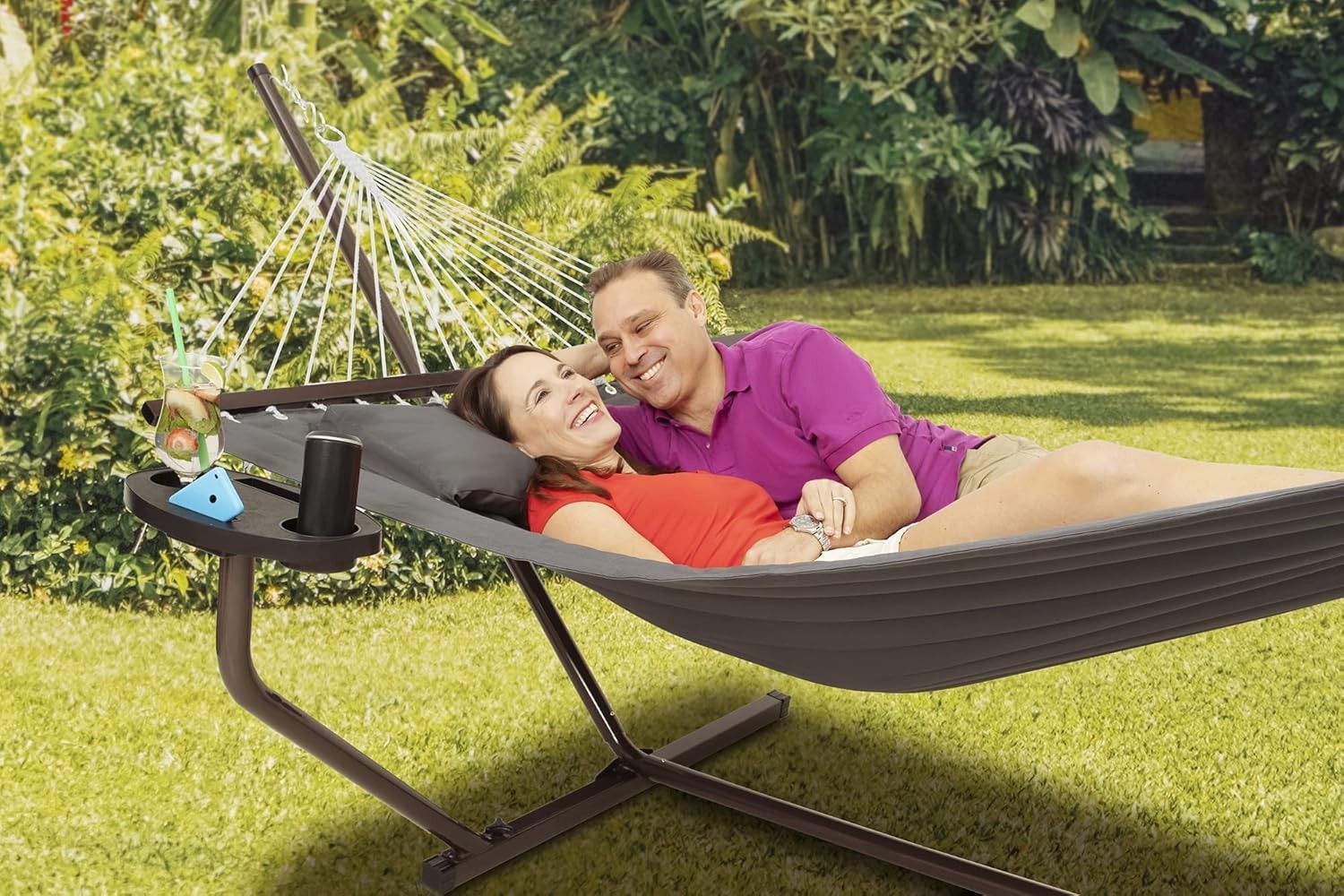 2 Person Hammock with Stand & Side Table – 200kg Capacity Indoor Outdoor