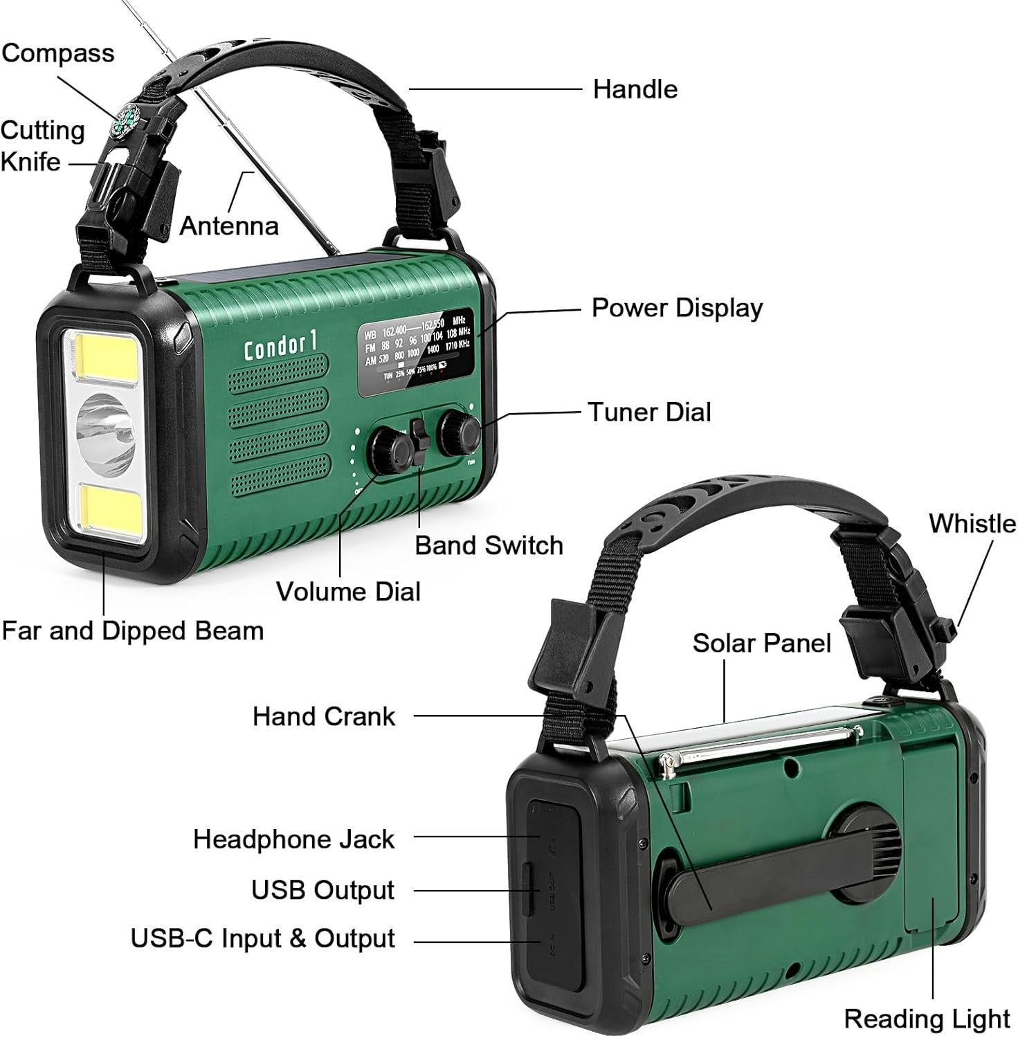 Emergency Solar Hand Crank Radio 20000mAh AM/FM/NOAA Flashlight Orange