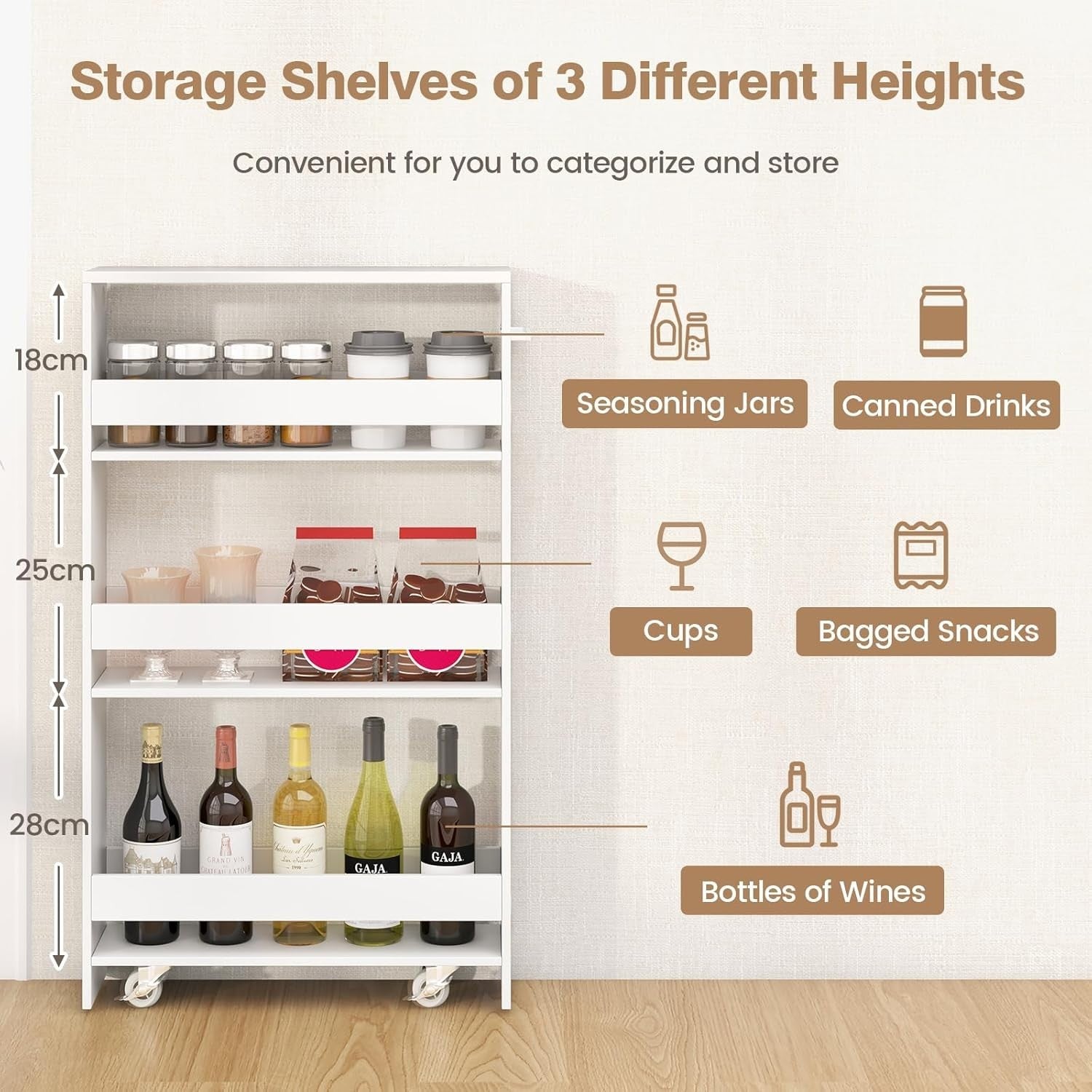 4 Tier Slim Rolling Storage Cart Narrow Utility Shelf Organizer w/Wheels