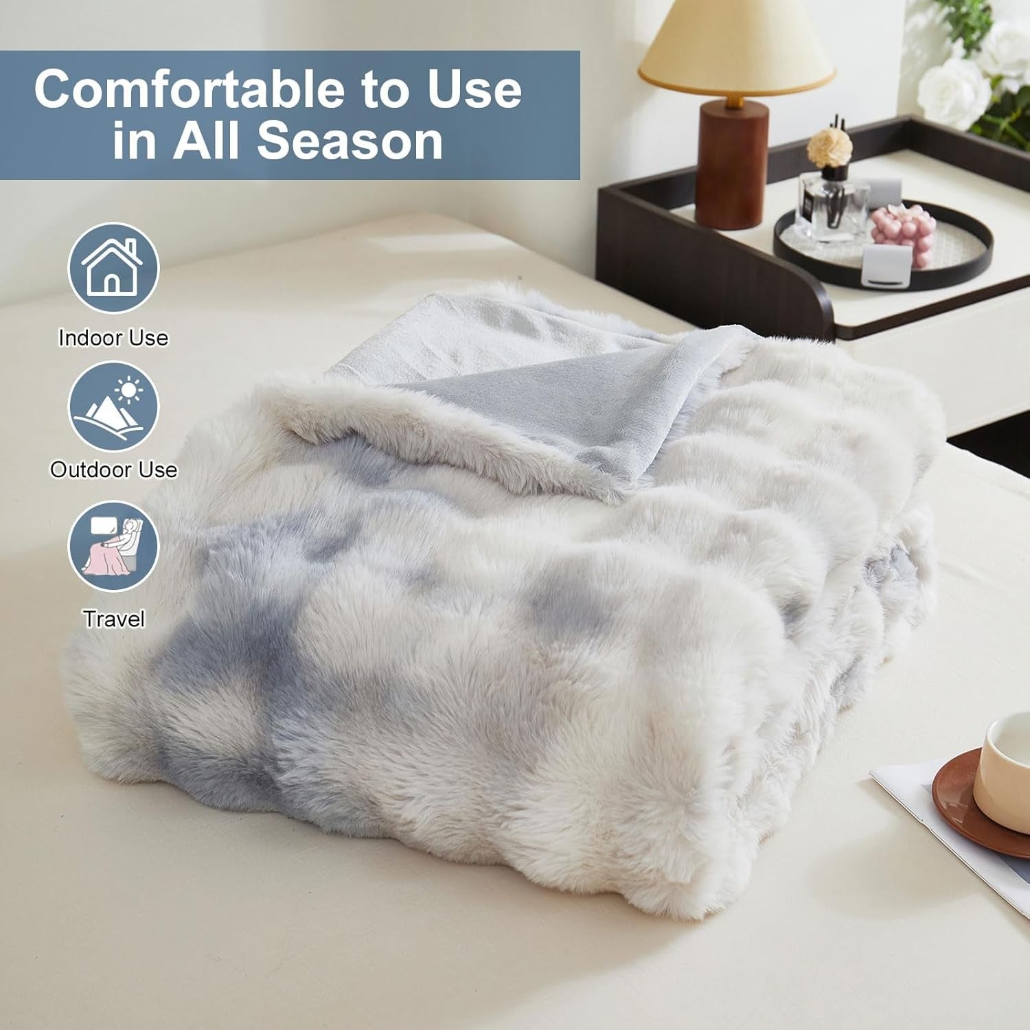 Luxury Thick Plush Fleece Throw Blanket Soft Warm Sofa Bed Blue 100x160cm