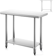 Stainless Steel Catering Table 91x61x89cm Heavy Duty Prep Bench Adjustable Shelf