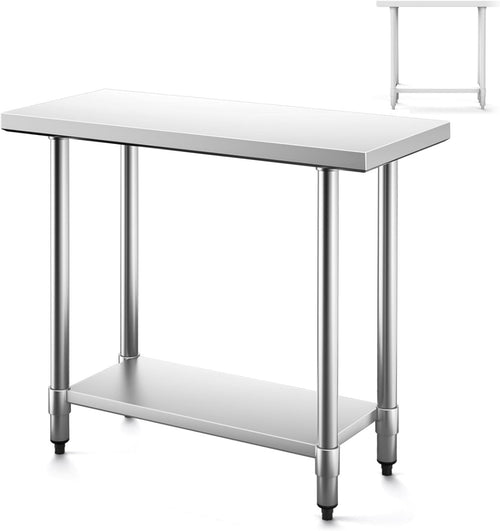 Stainless Steel Catering Table 91x61x89cm Heavy Duty Prep Bench Adjustable Shelf