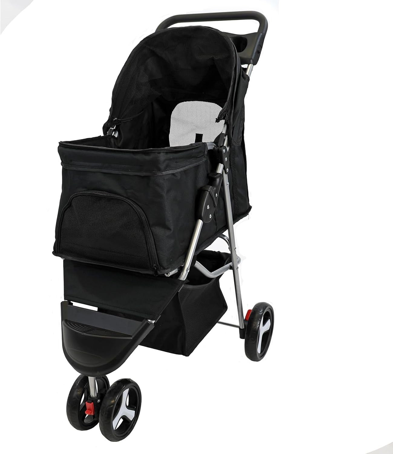 Black Foldable Pet Stroller 4 Wheel Puppy Pushchair Weather Shield 15kg