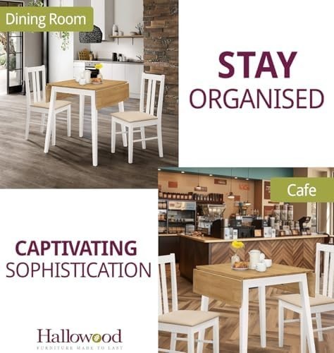 Small Drop Leaf Dining Table with 2 Chairs White & Oak Foldable Set