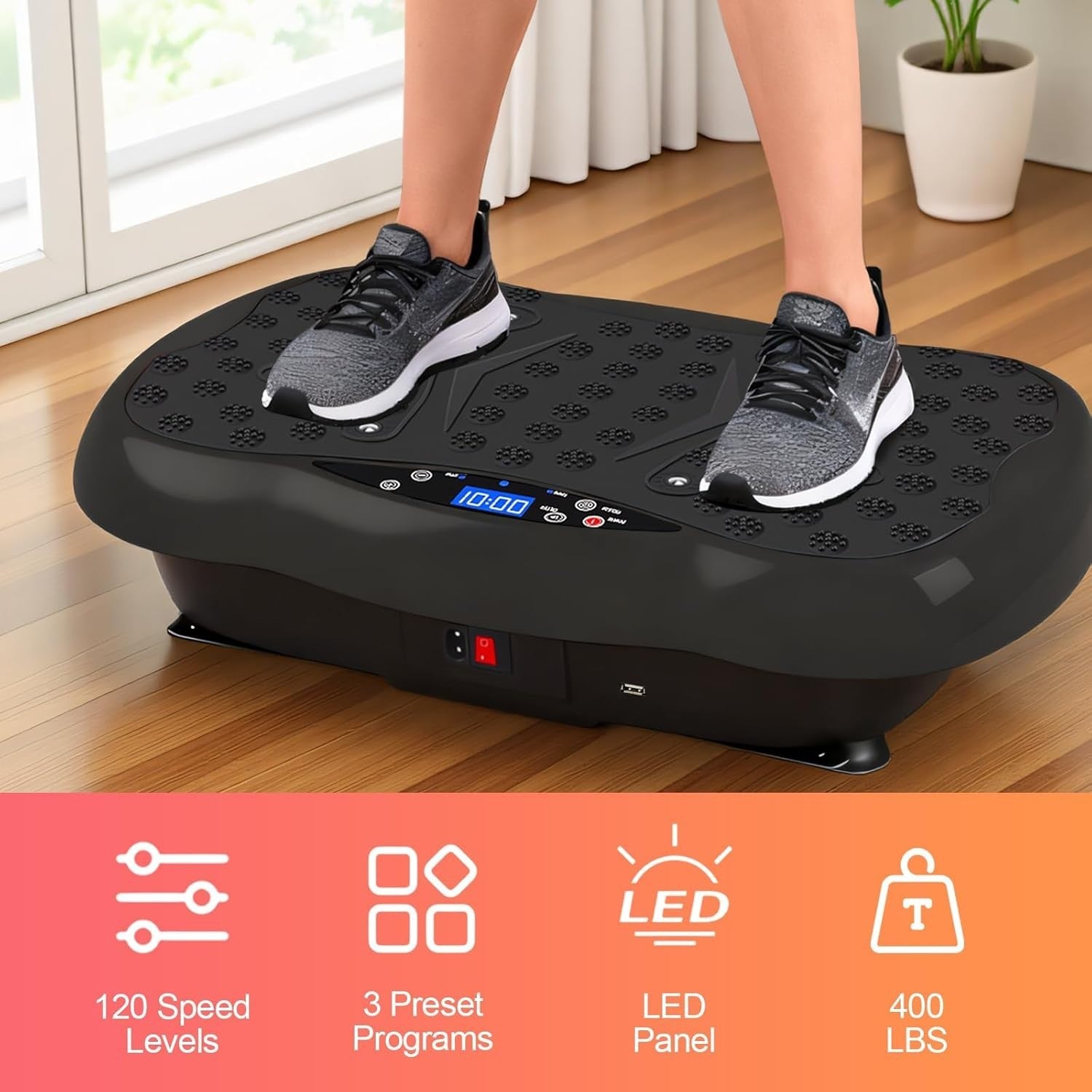 Black Dual Motor Vibration Plate Exercise Machine 120 Levels 330lbs