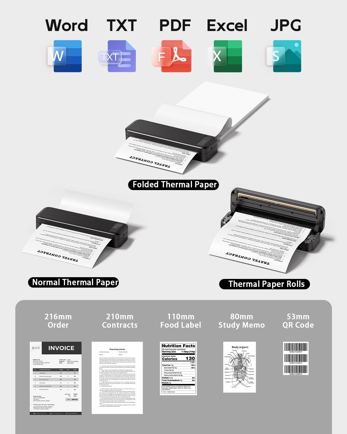 Black Portable Thermal Printer A4 Wireless Bluetooth Inkless Travel Printer