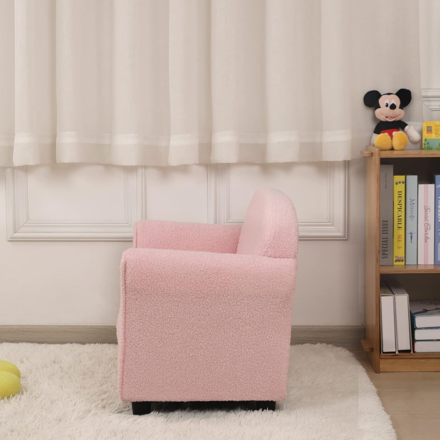 Children Double Seater Sofa Couch Pink Toddler Armchair Sherpa Fabric 0-3Y