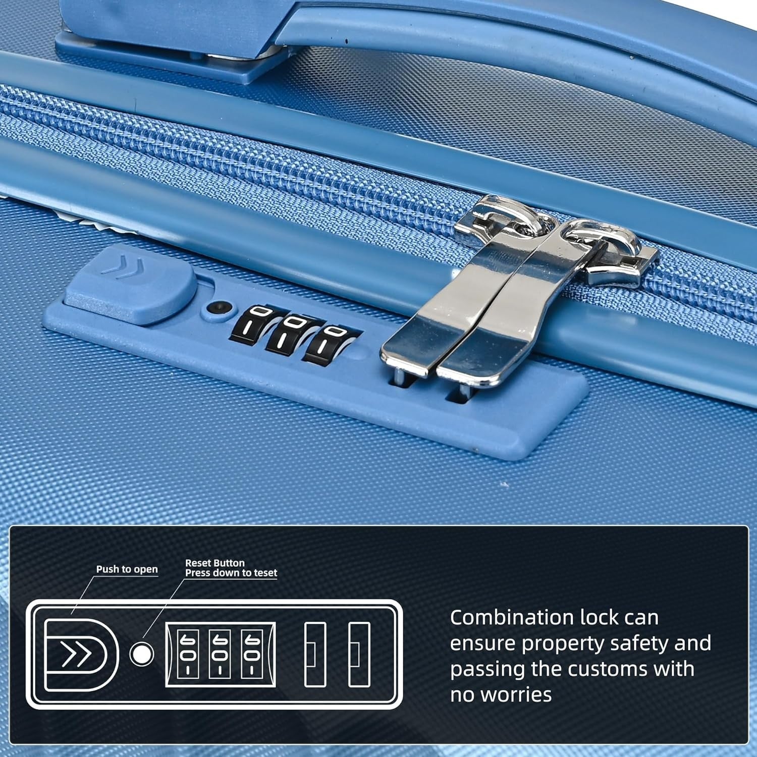24 Inch Medium Hard Shell Suitcase PC ABS Lightweight Spinner Lock Blue