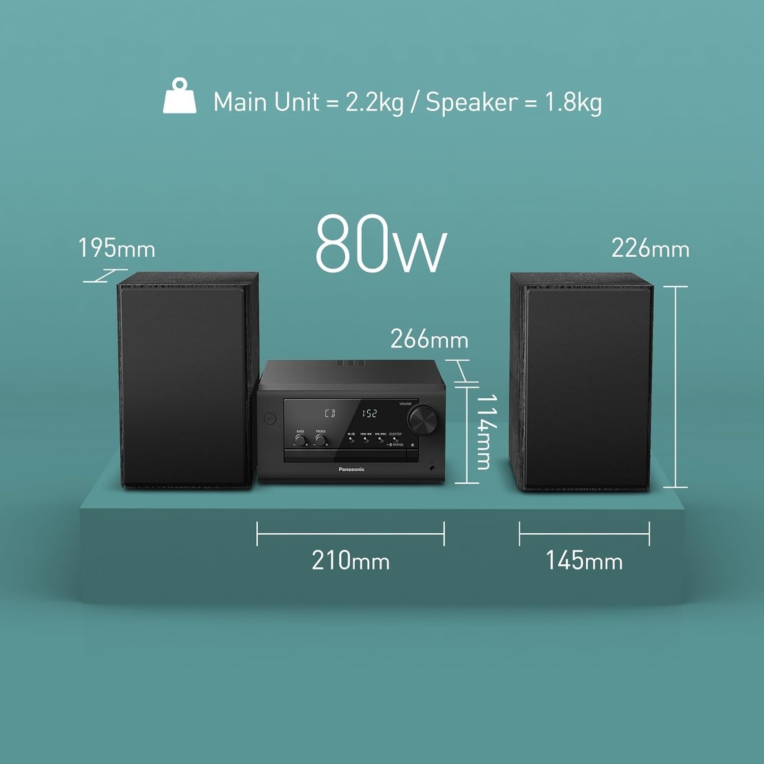 80W Micro HiFi System Bluetooth CD DAB Radio USB AUX Stereo Speakers