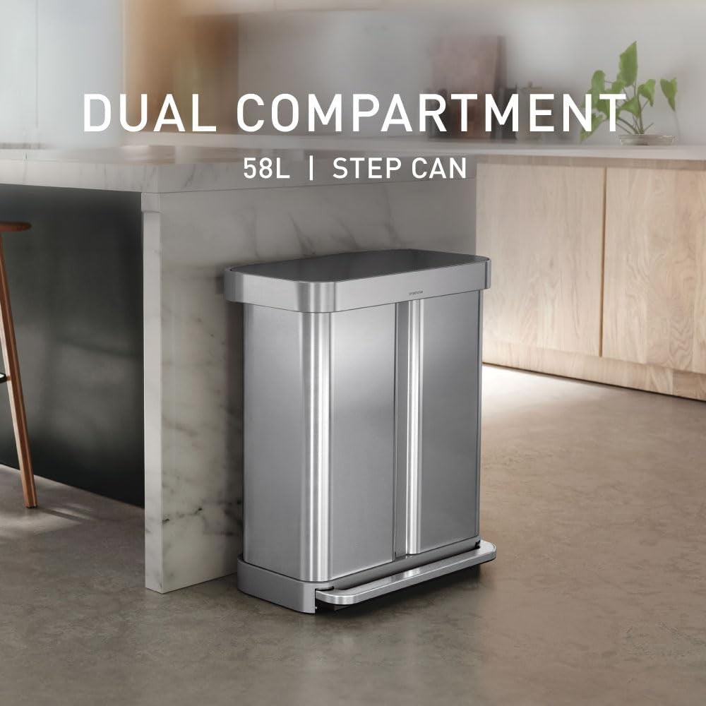 58L Dual Compartment Recycling Pedal Bin Soft Close Stainless Steel