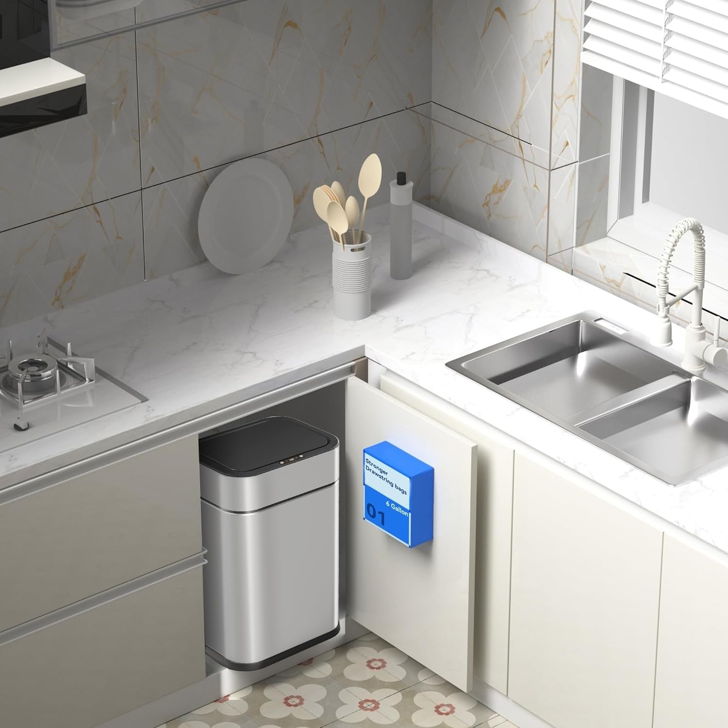 6 Gallon Touchless Motion Sensor Trash Can Stainless Steel Silver