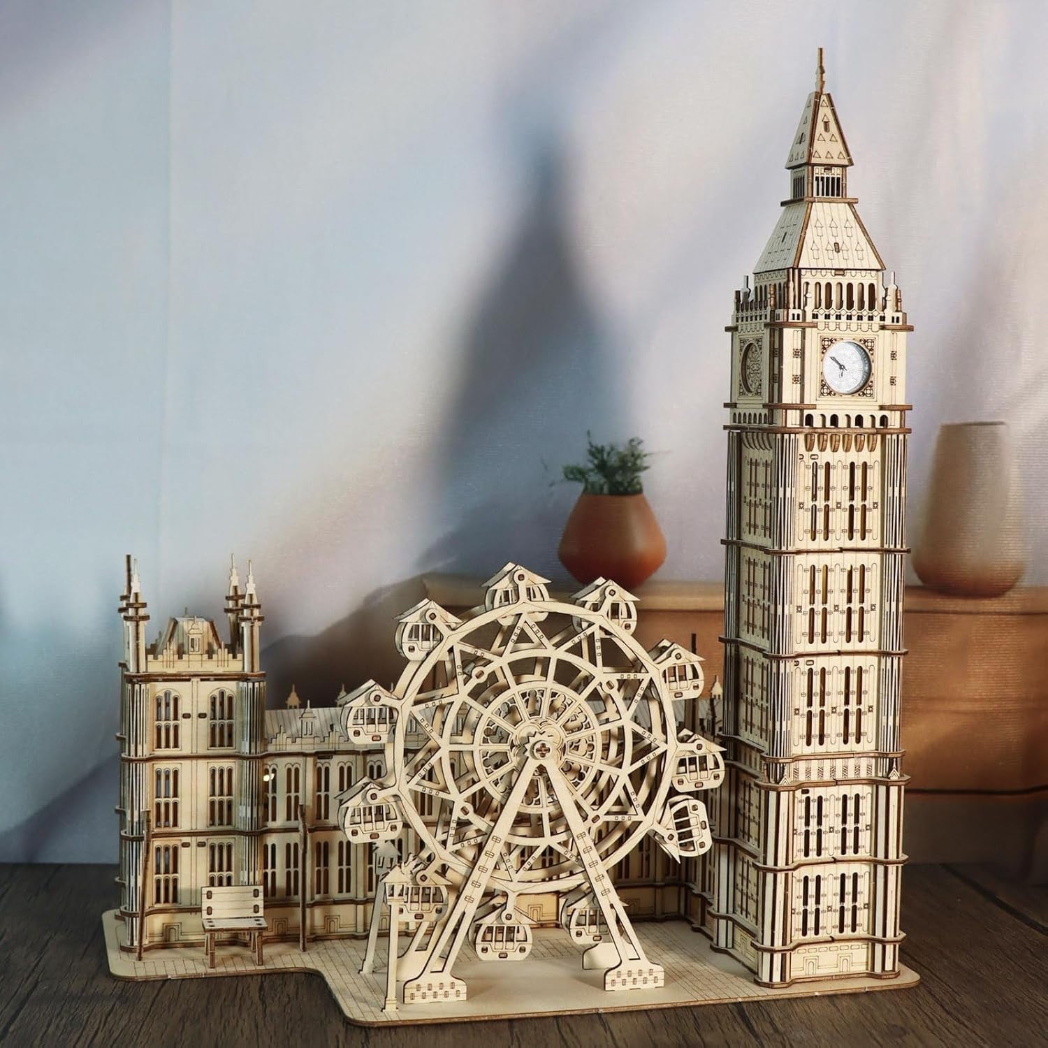 3D Wooden Big Ben Puzzle Clock Model with LED Light & Ferris Wheel