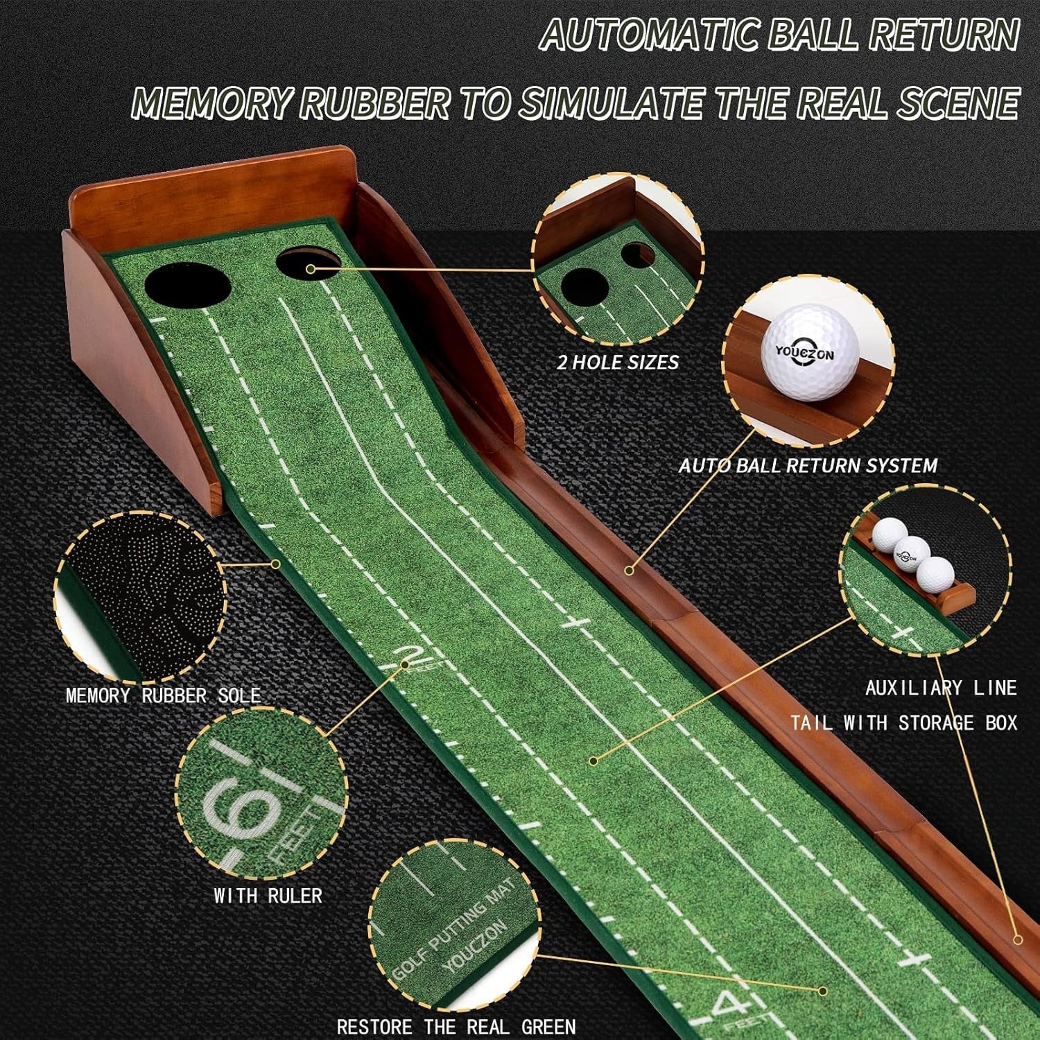 Indoor Putting Green Mat Auto Ball Return Professional Golf Practice Set