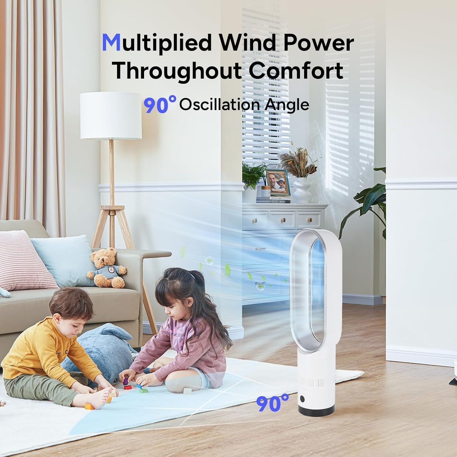 56cm Gold Bladeless Tower Fan – Quiet 8Speed Air Purifier Remote 80° Oscillation