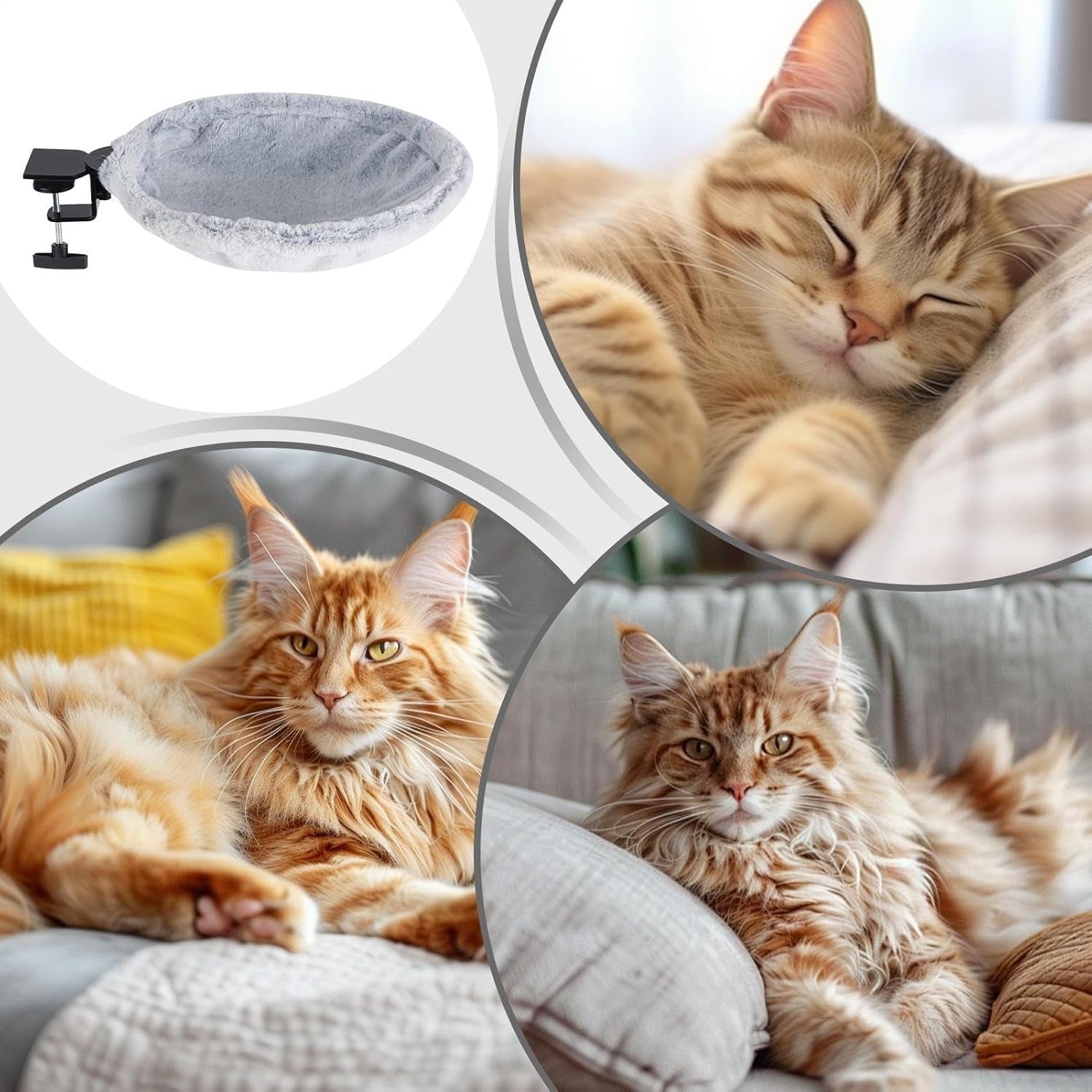 Foldable Cat Desk Hammock 180° Rotating Perch Bed Gray 50lbs