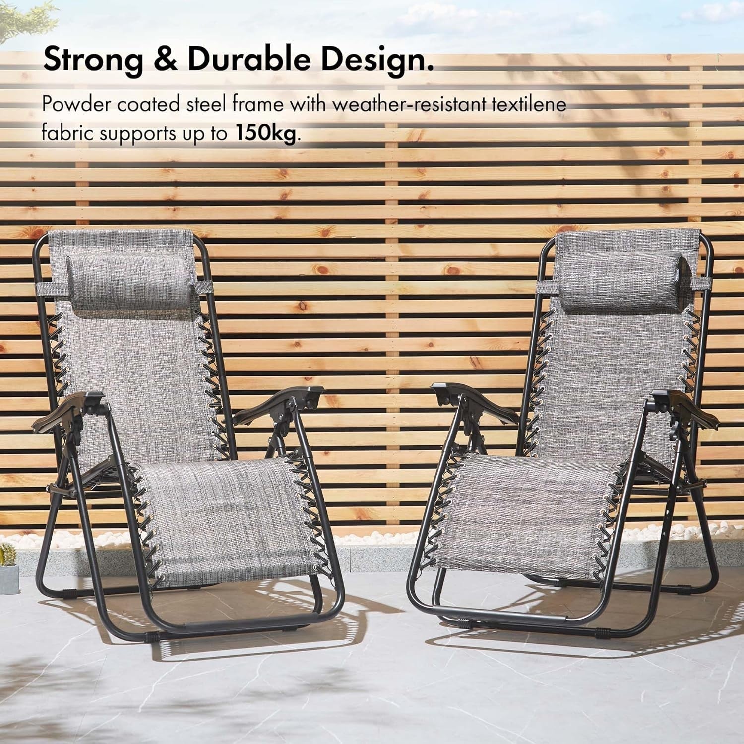 Zero Gravity Reclining Garden Chairs Set - Foldable Outdoor Loungers Grey