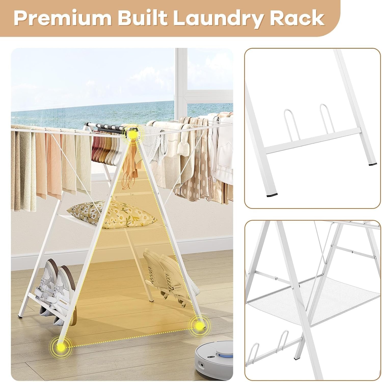Foldable Clothes Drying Rack Height Adjustable Metal Indoor Outdoor