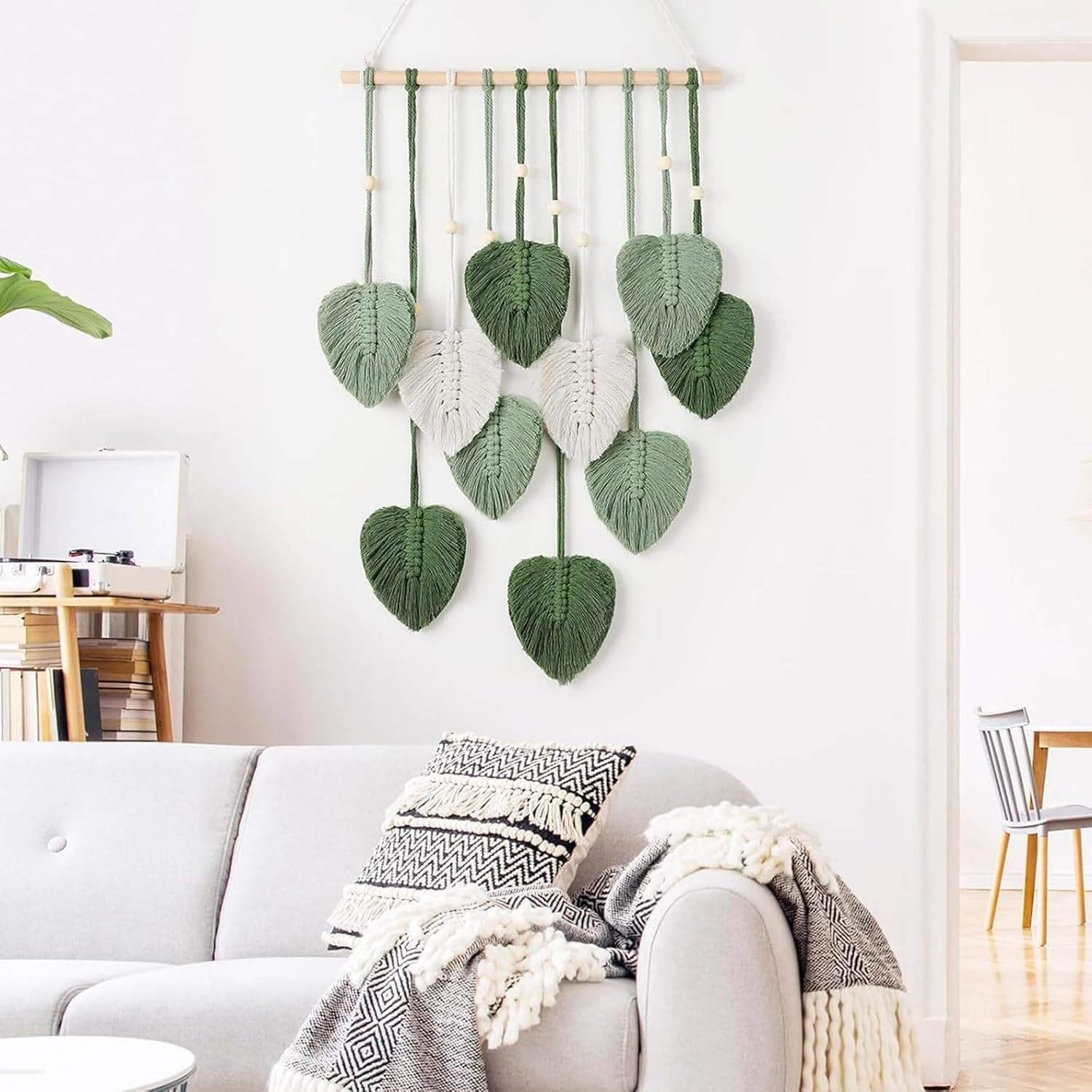 Large Boho Macrame Leaf Wall Hanging Cotton Tassel Decor