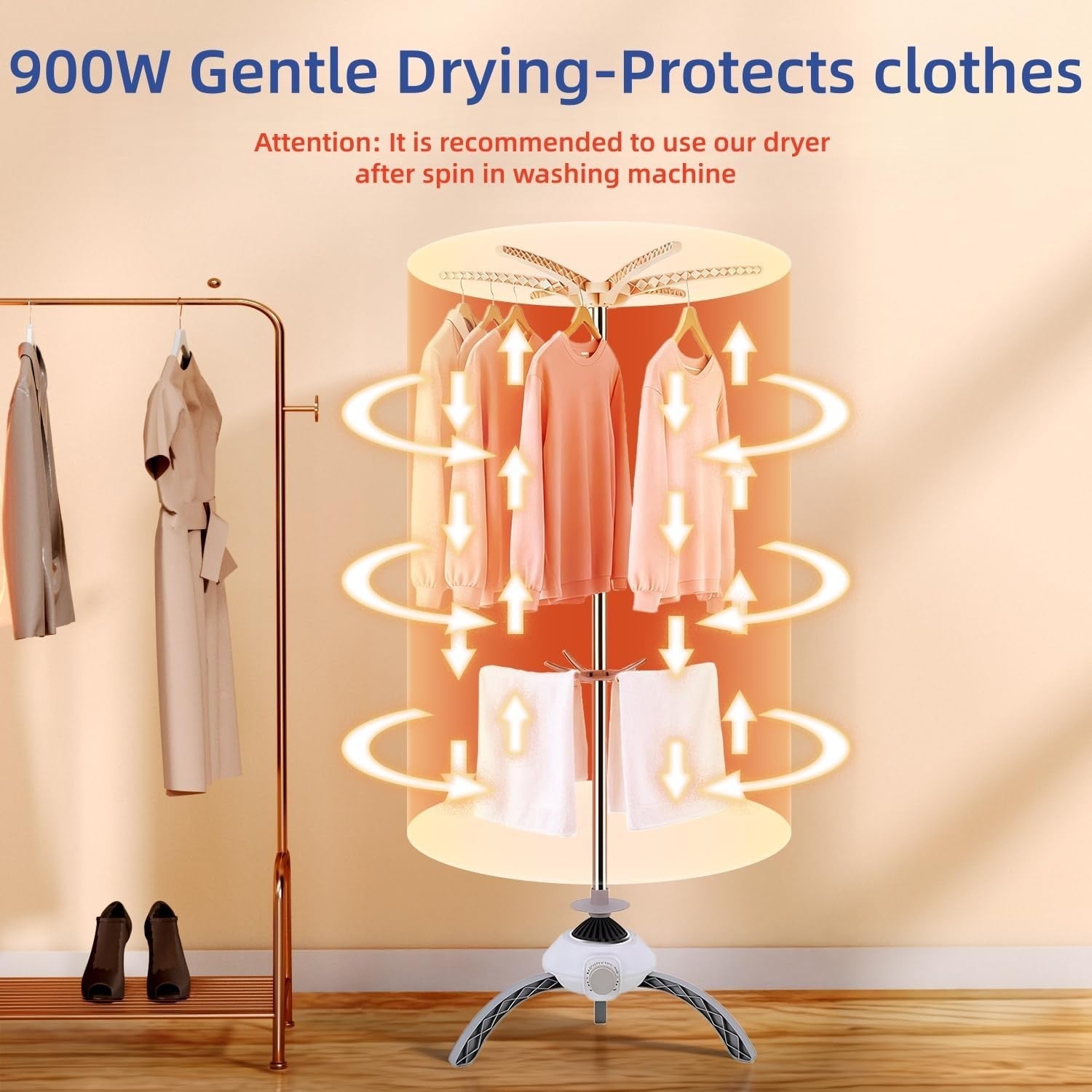 Electric Clothes Dryer 900W Compact 2 Tier Indoor Heated Airer with Timer