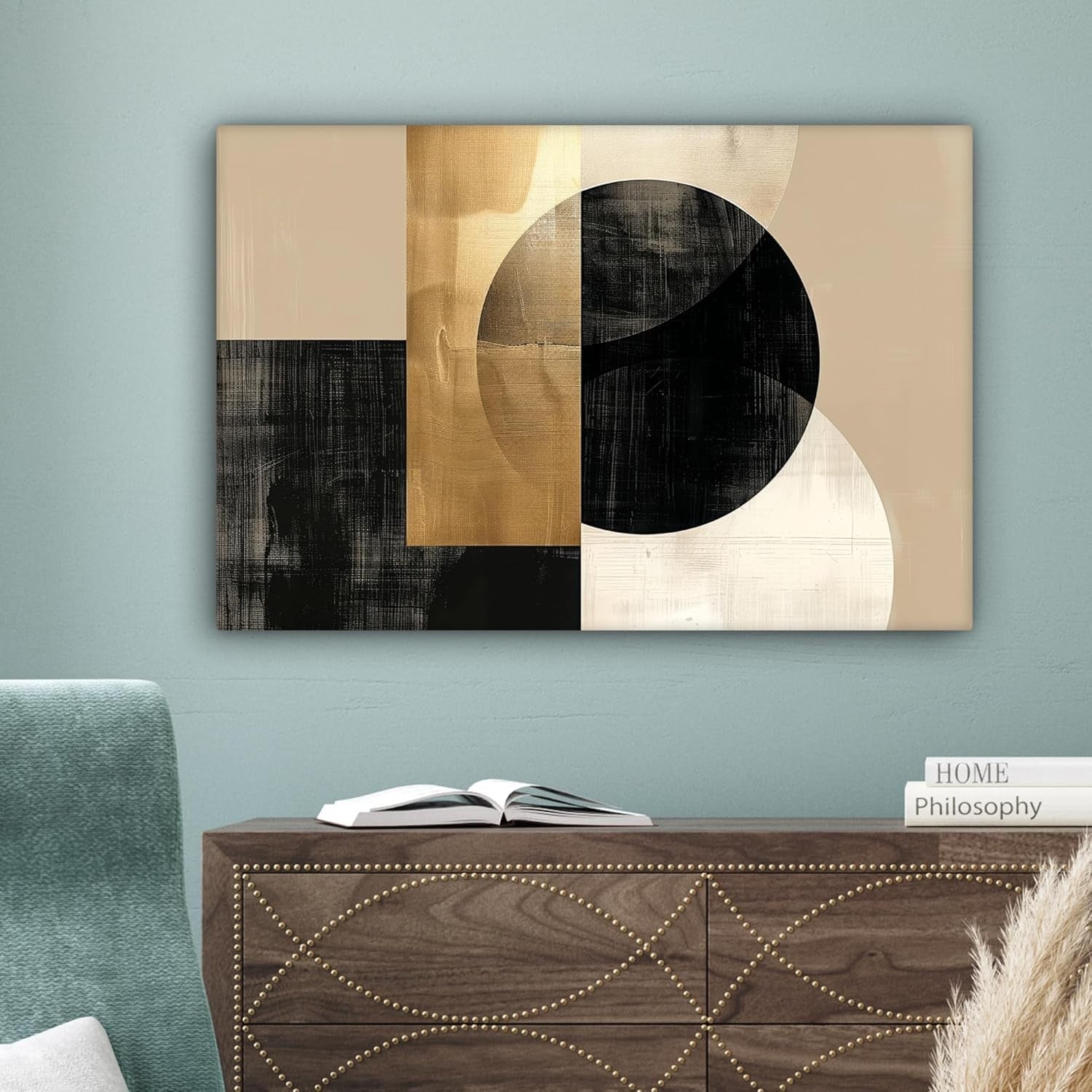 Abstract Gold Black Canvas Wall Art 60x40cm Framed Modern