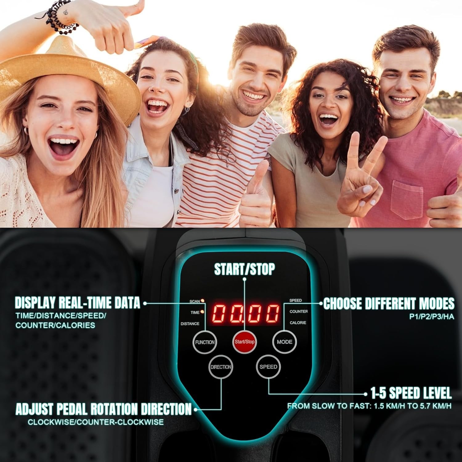 Under Desk Electric Elliptical Pedal Exerciser Quiet Remote LED Seated Trainer
