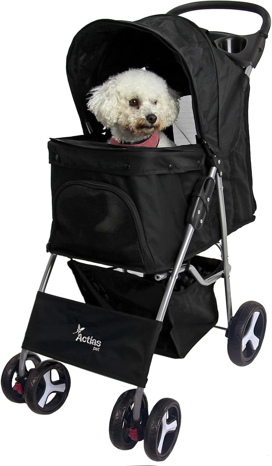 Pet Travel Stroller Dog Cat Pushchair Foldable Swivel Wheels 15kg Rain Cover