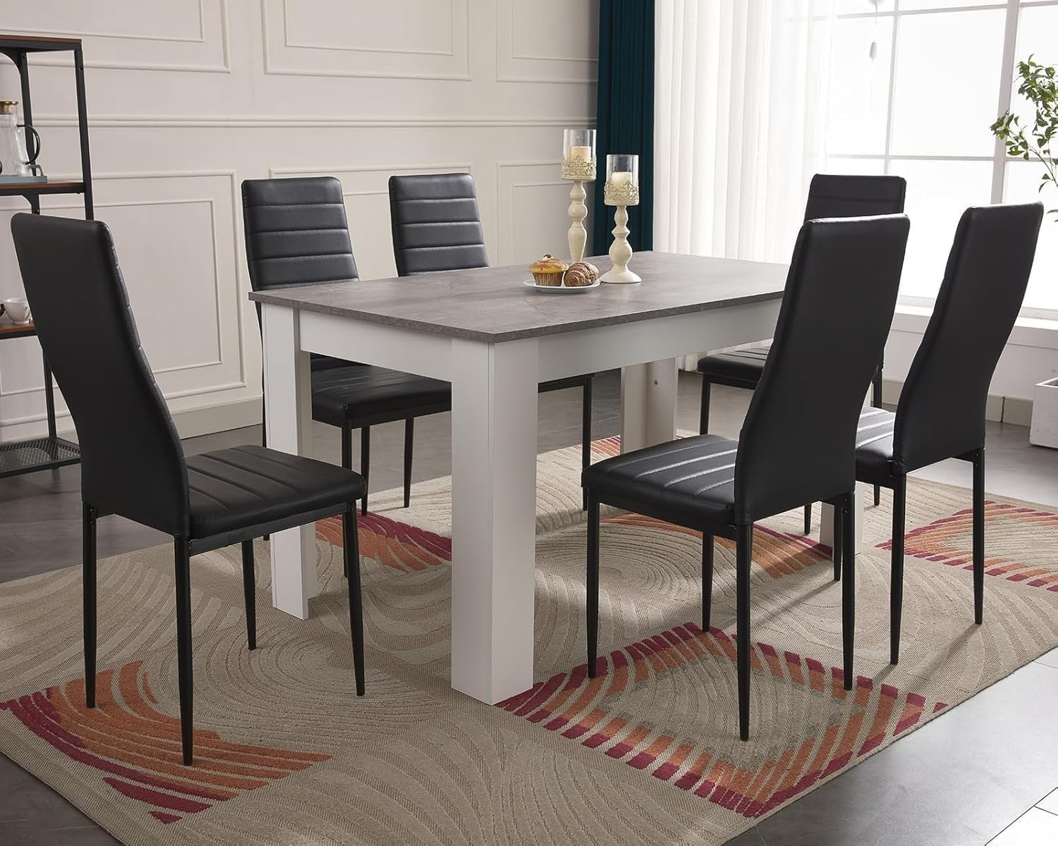 6-Piece PU Leather Dining Set | 140x80cm Modern Kitchen Table + Chairs