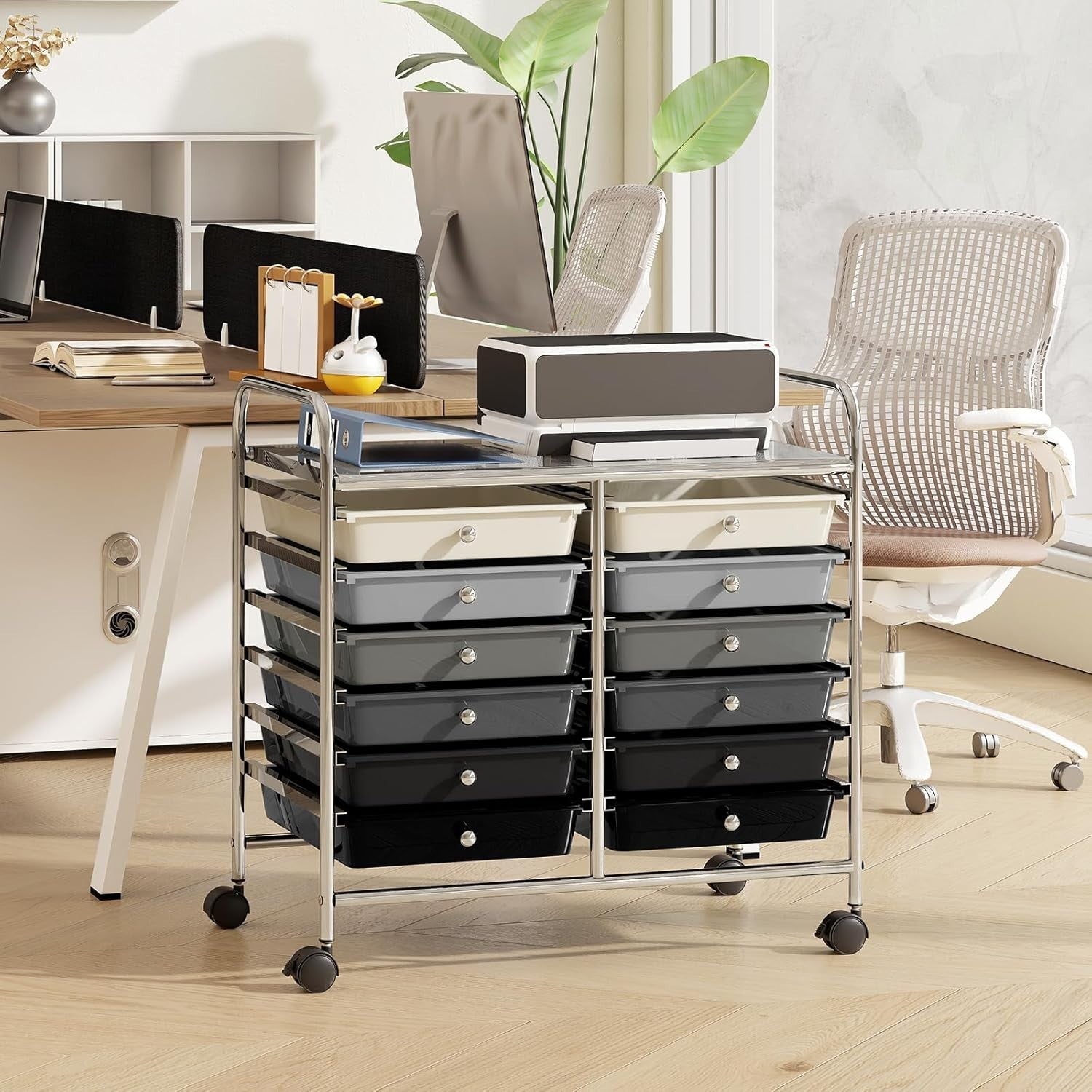 12 Drawer Rolling Storage Cart Gray Utility Trolley Organizer Wheels
