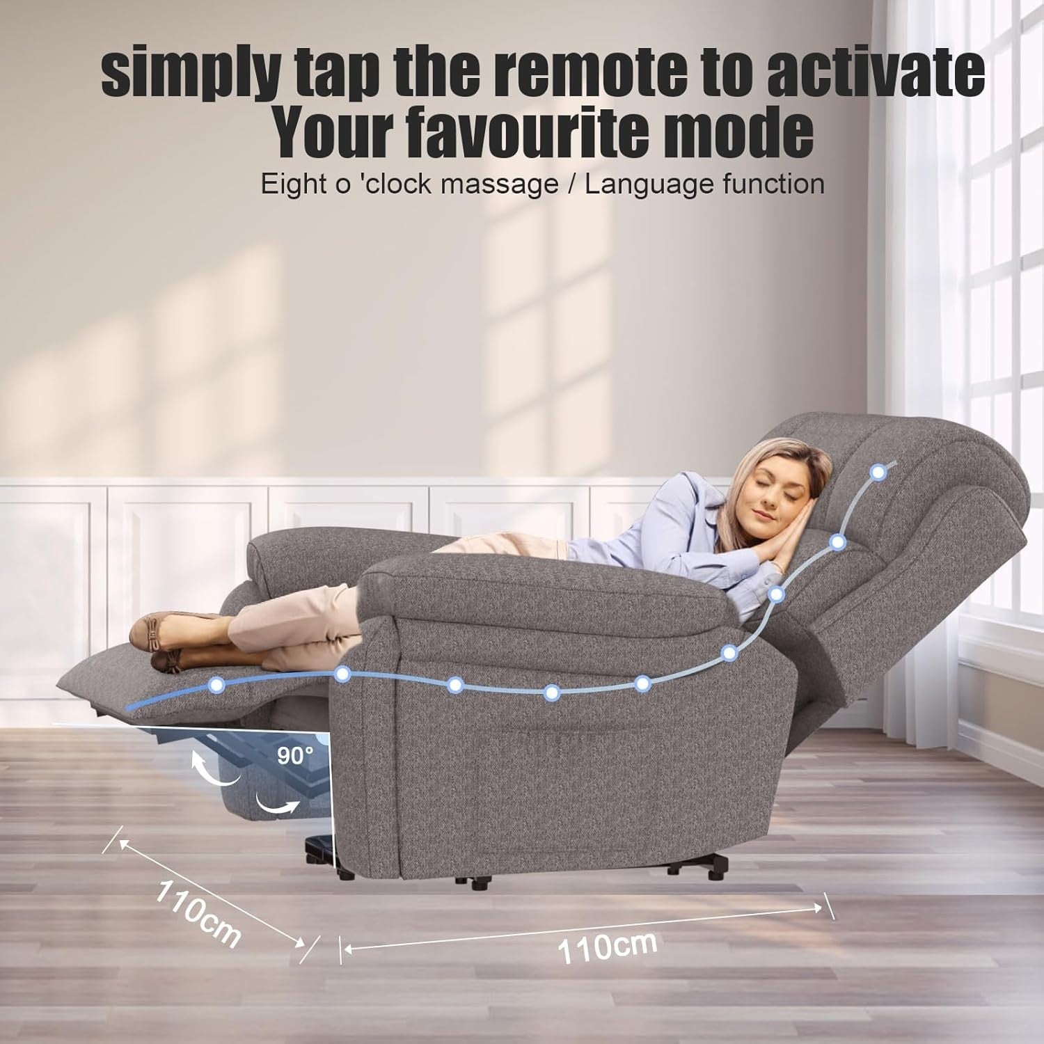 Oversized Lift Recliner Chair w/ Massage Heat USB-C Footrest for Elderly Grey