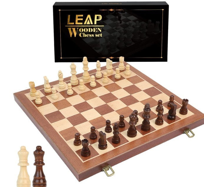 Luxury 39cm Wooden Folding Chess Set 3cm Pieces Travel Board Game Adults Kids