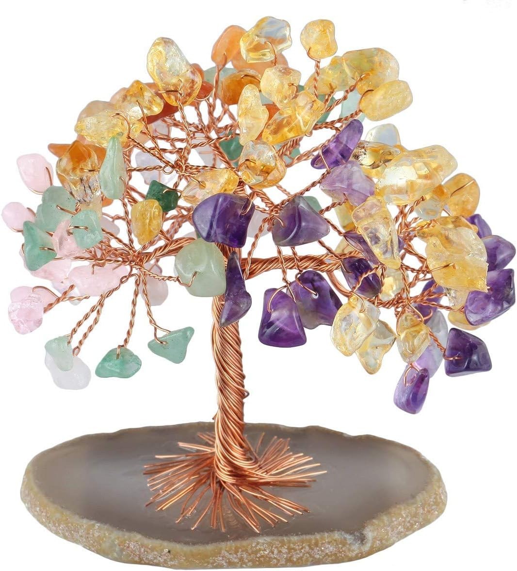 Natural Chakra Gemstone Money Tree Healing Crystal Bonsai Decor Gift