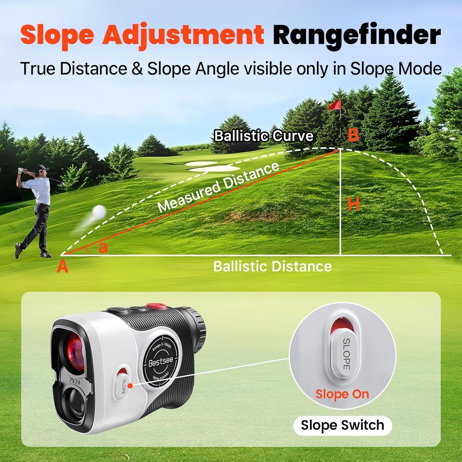 Golf Rangefinder with Slope 1500 Yards 7X Flag Lock Vibration Magnet