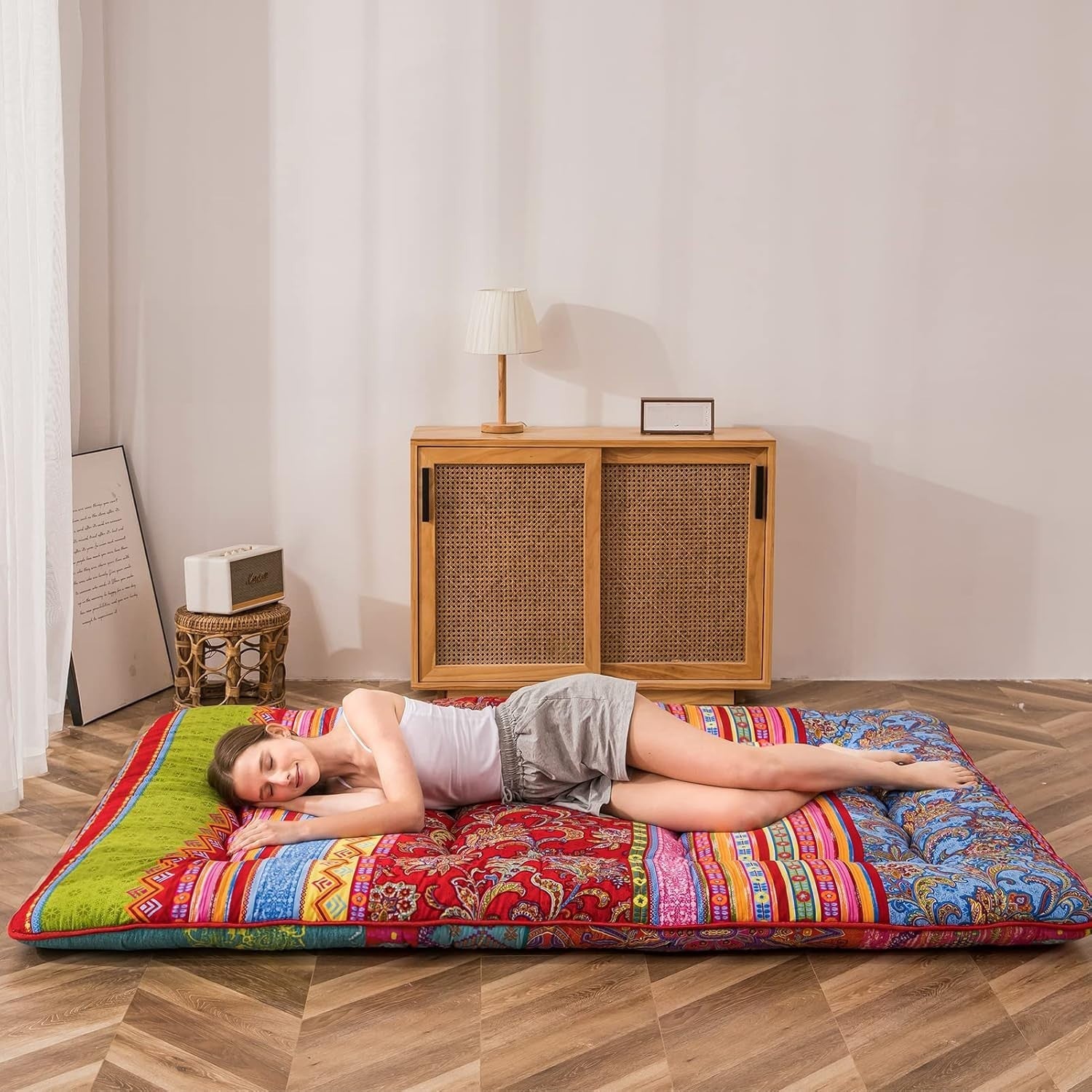 Double Bohemian Floor Mattress Futon Plush Memory Foam Portable Sleeping Pad