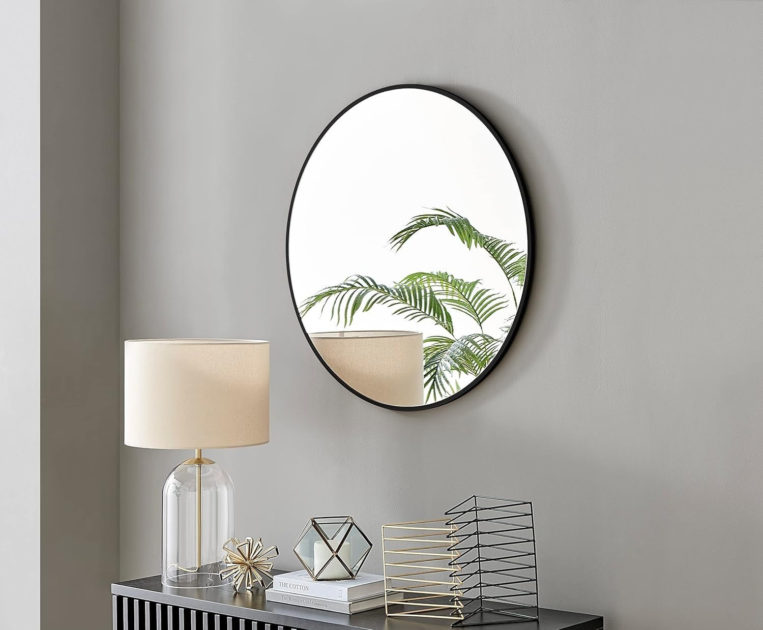 Large Round Wall Mirror 80cm Black Frame Modern Minimalist Home Decor
